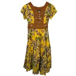 MAGIC Vintage Bohemian Cottagecore Peasant Artsy Garden Midi Sundress M